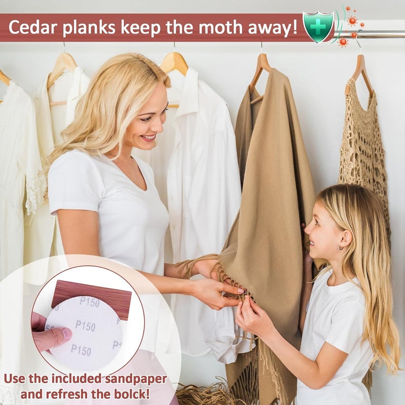 WOODEVER 40 Pack Cedar Planks for Clothes Storage, 100% Natural Aromatic Cedar Wood Pieces for Closets and Drawers, with Sandpaper and Sachets - Image 3